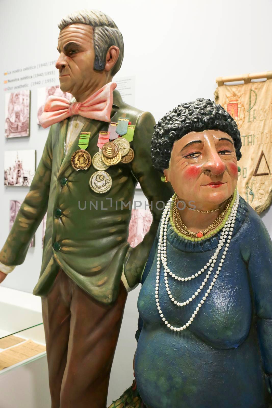 Alicante, Spain- May 12, 2022: Pardoned ninots exhibited in the Hogueras Museum in Alicante City