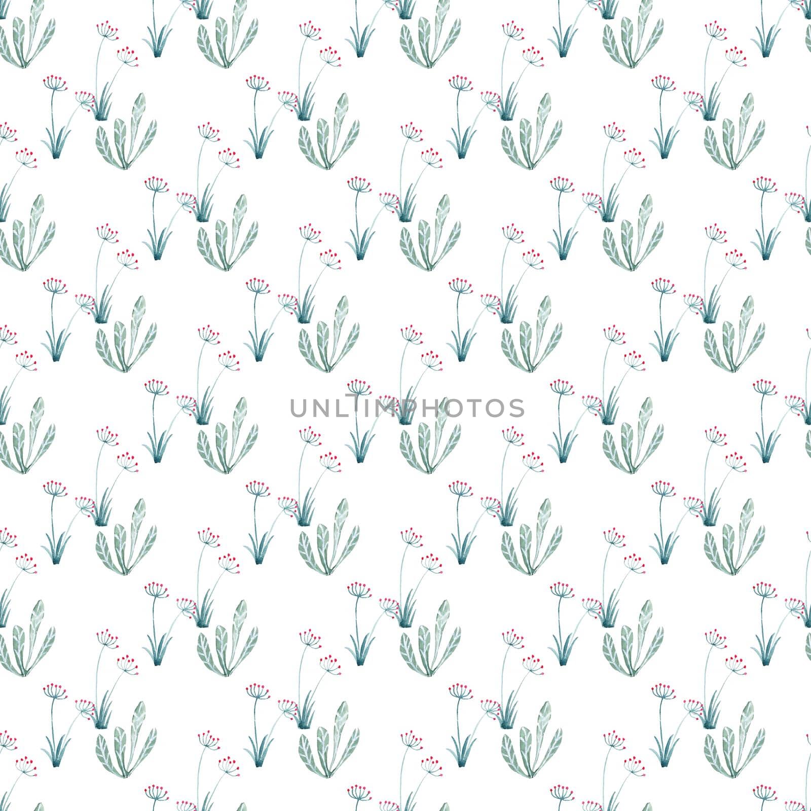 Watercolor seamless pattern with green hand painted leaves and herbs. Textile, wallpaper surface pattern design. by iliris