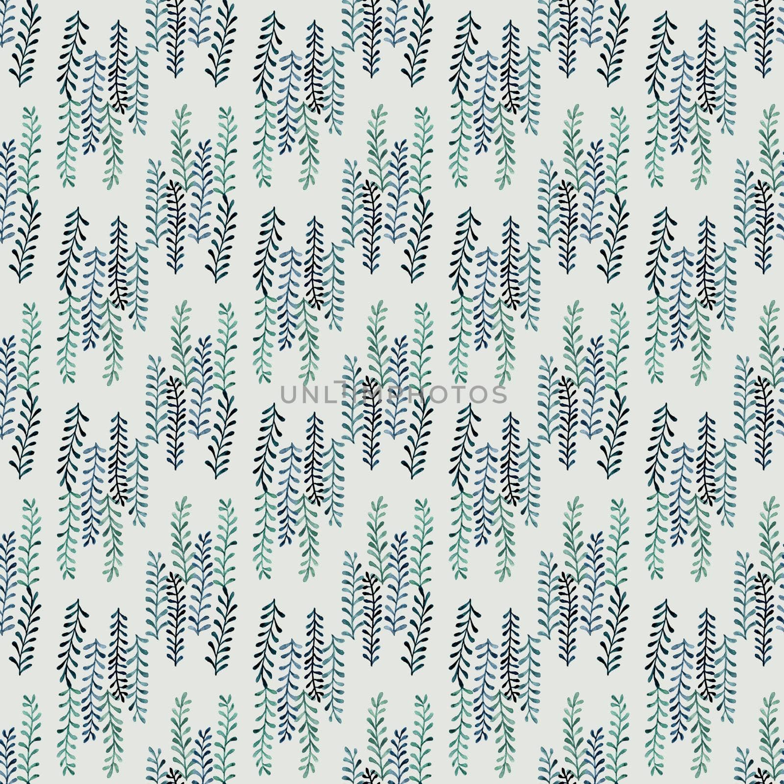 Watercolor seamless pattern with green hand painted leaves and herbs. Textile, wallpaper surface pattern design. by iliris