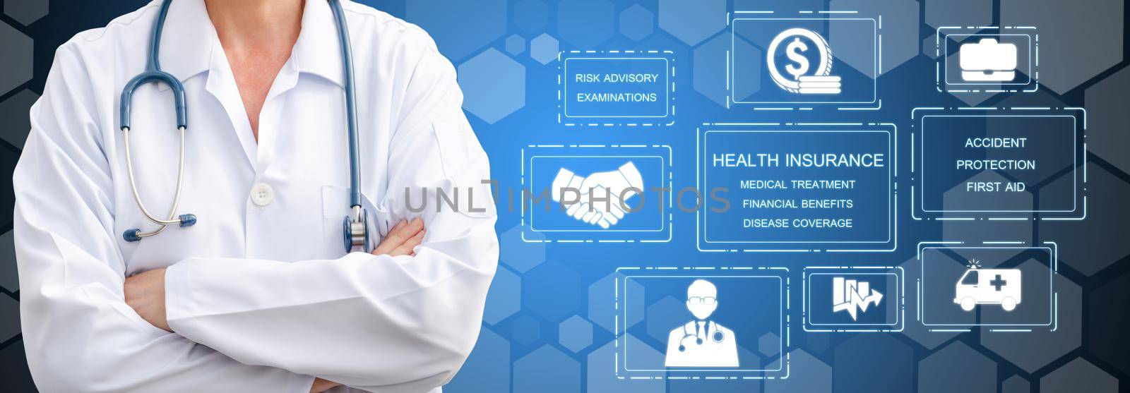 Doctor with health insurance healthcare graphic. by biancoblue