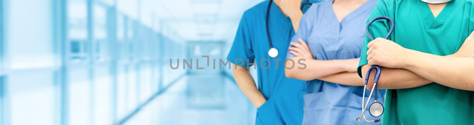 Healthcare people group. Professional doctor working in hospital office or clinic with other doctors, nurse and surgeon. Medical technology research institute and doctor staff service concept.