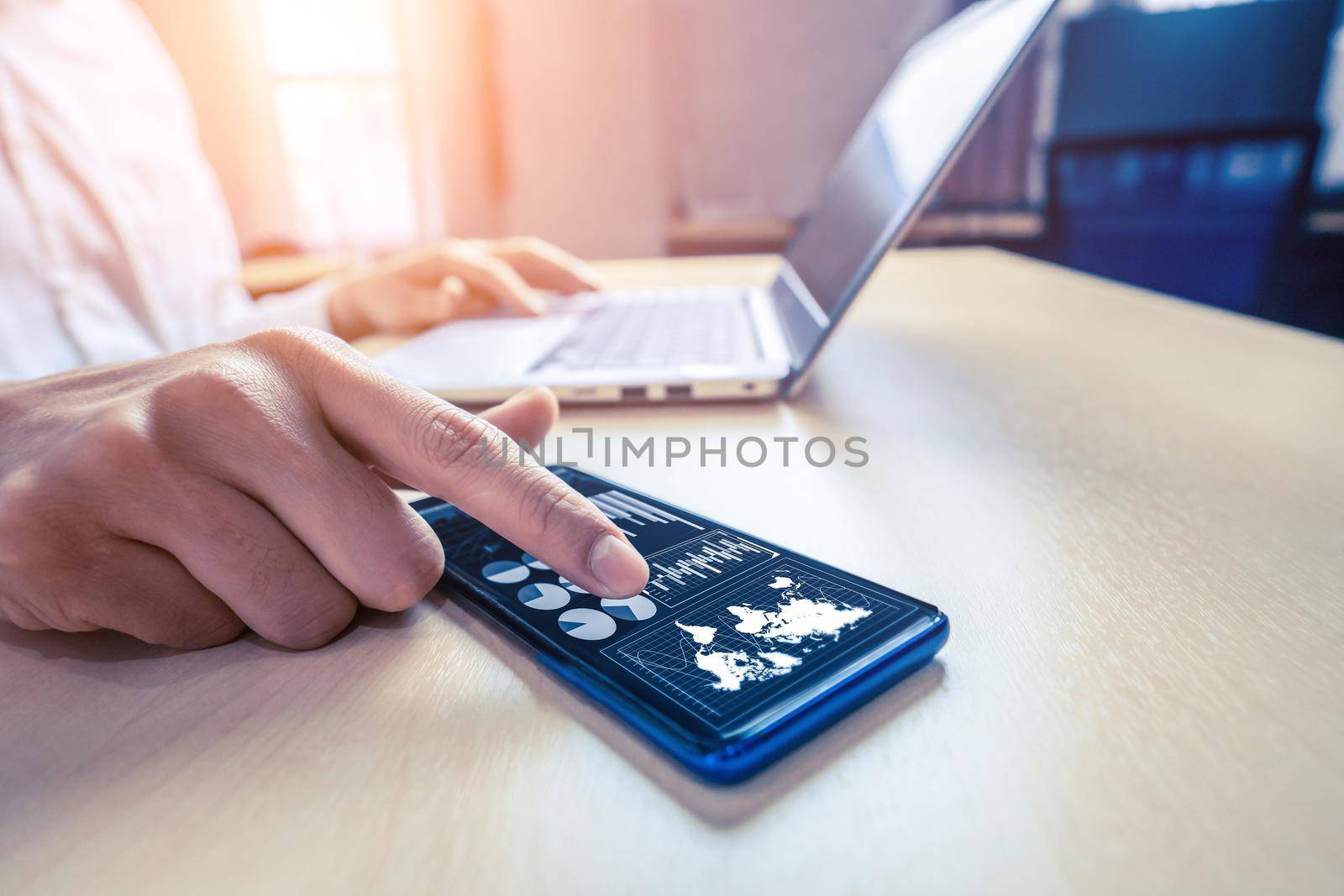 Businessman accountant or financial expert analyze business report graph and finance chart at corporate office. Concept of finance economy, banking business and stock market research.