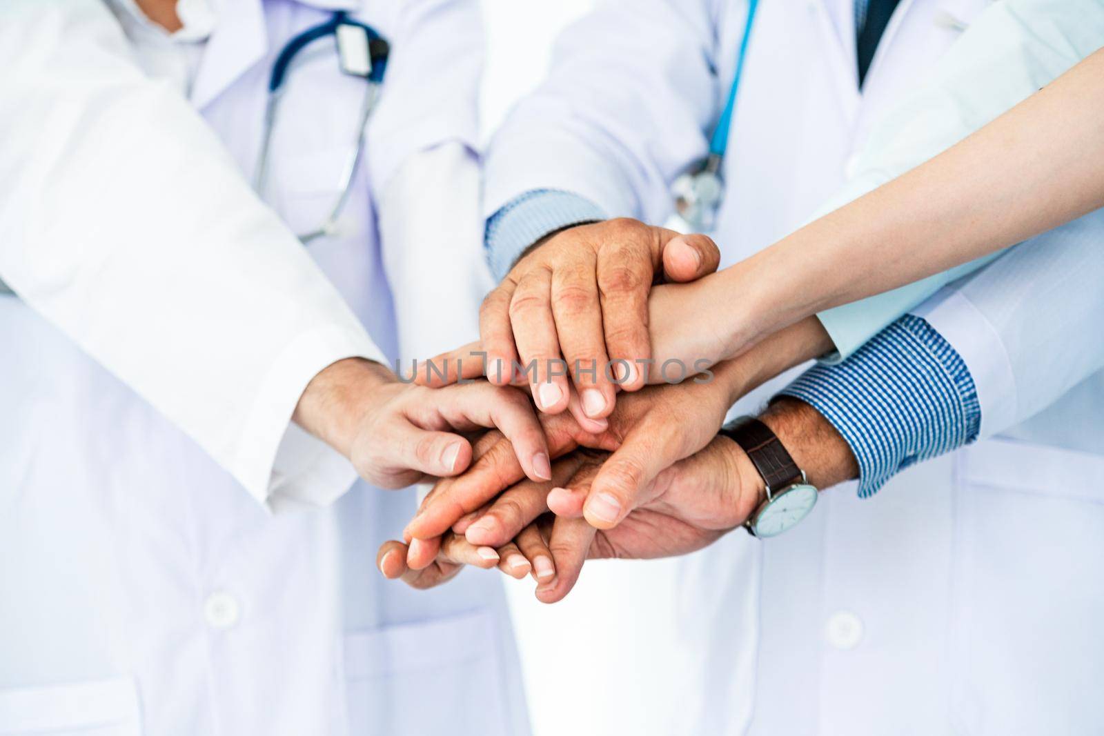 Healthcare people group. Professional doctor working in hospital office or clinic with other doctors, nurse and surgeon. Medical technology research institute and doctor staff service concept.