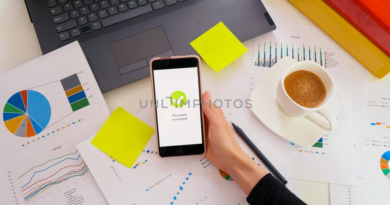 Digital payment accepted, smartphone, office, app by RecCameraStock