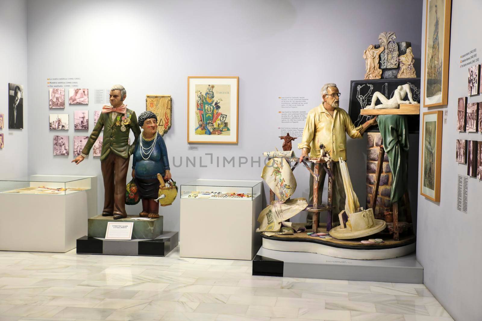 Alicante, Spain- May 12, 2022: Pardoned ninots exhibited in the Hogueras Museum in Alicante City
