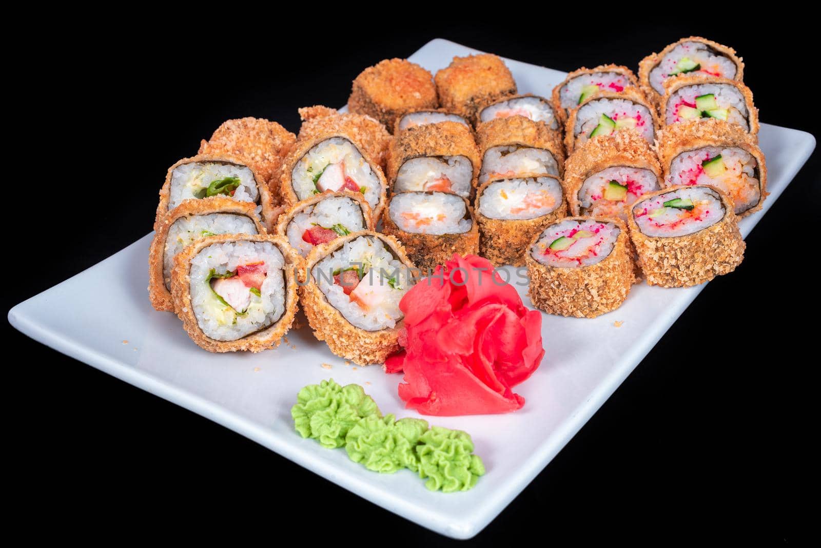 Japanese Cuisine - Sushi Roll with Shrimps and Conger, Avocado, Tobiko and Cheese. sushi rolls tempura,japanese food style ,Traditional Japanese cuisine, Crunchy Shrimp Tempura Roll by Andrii_Ko