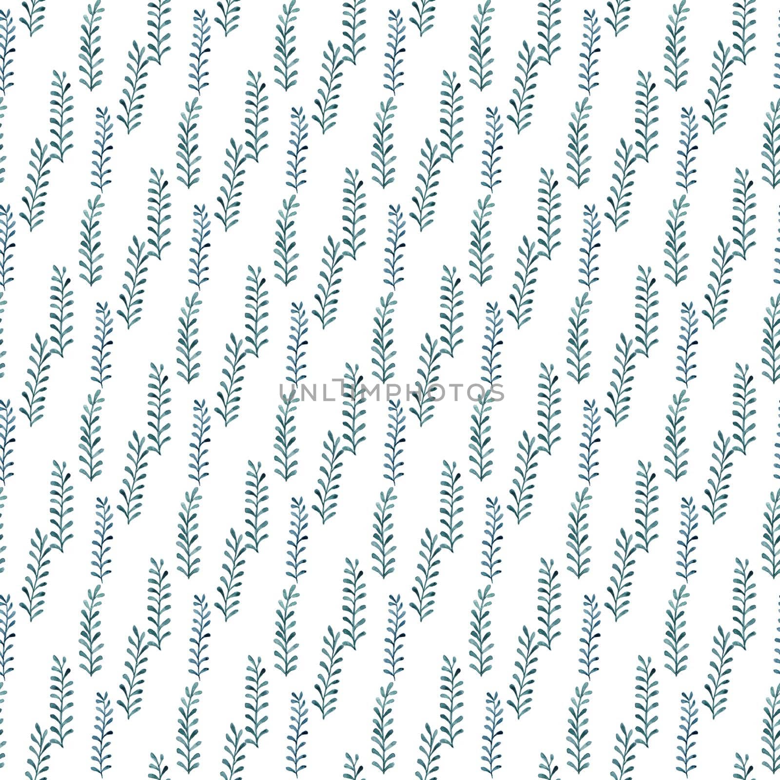 Watercolor seamless pattern with green hand painted leaves and herbs. Textile, wallpaper surface pattern design. by iliris