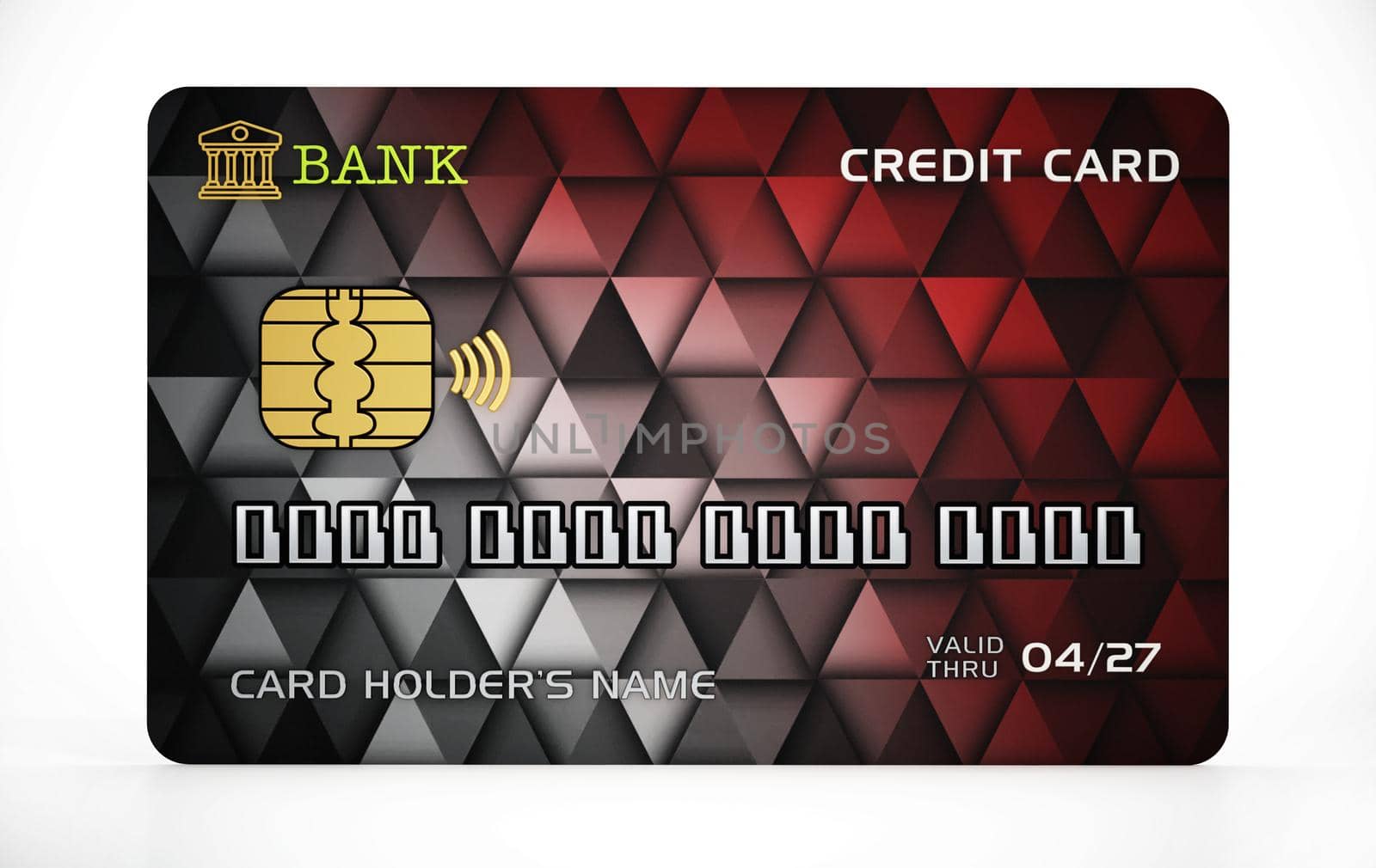 Generic credit card isolated on white background. 3D illustration by Simsek