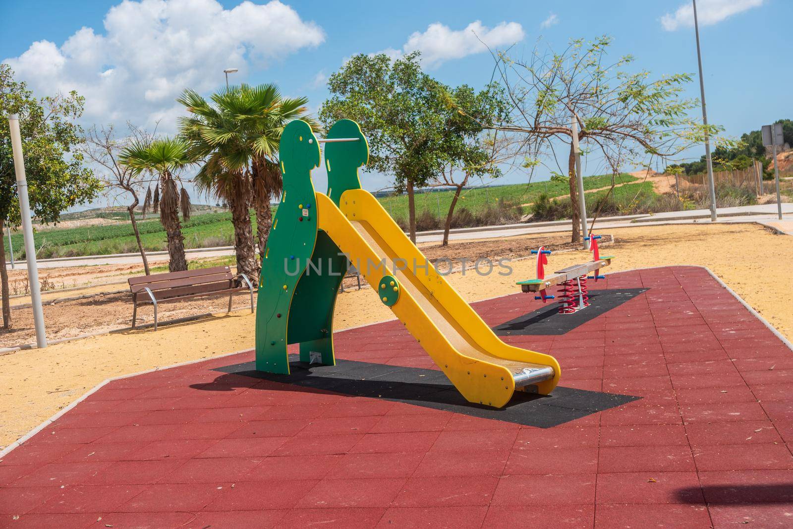slide and play area on spanish urbanisation