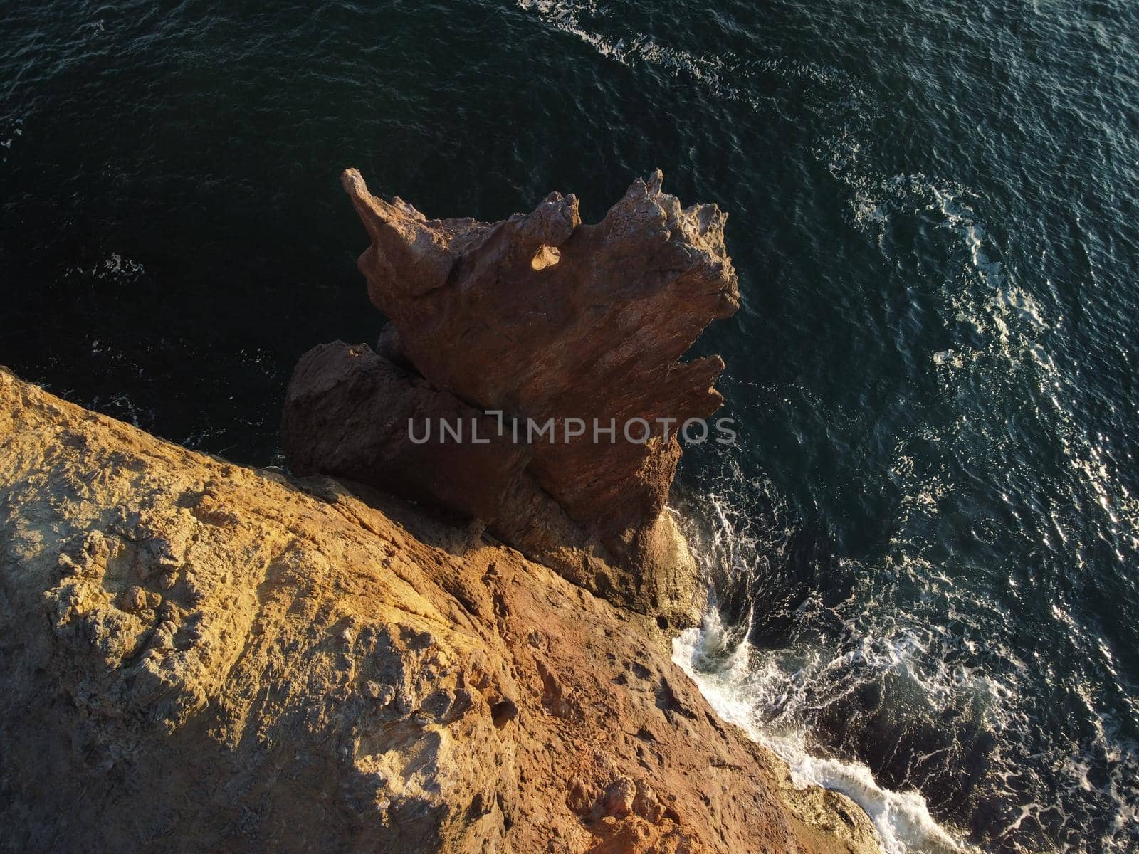The rock or lava formation with the shape of a large animal or dragon head arise from the water. Popular travel destination volcanic rock formation in the shape of a dragon's head. Crimea, Fiolent