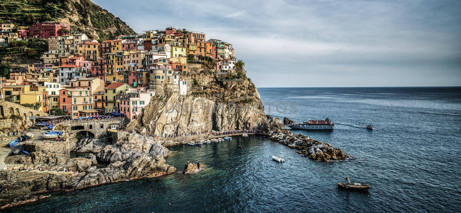 Manarola Village, Cinque Terre Coast of Italy. Manarola is a beautiful small town in the province of La Spezia, Liguria, north of Italy and one of the five Cinque terre travel attractions to tourists.