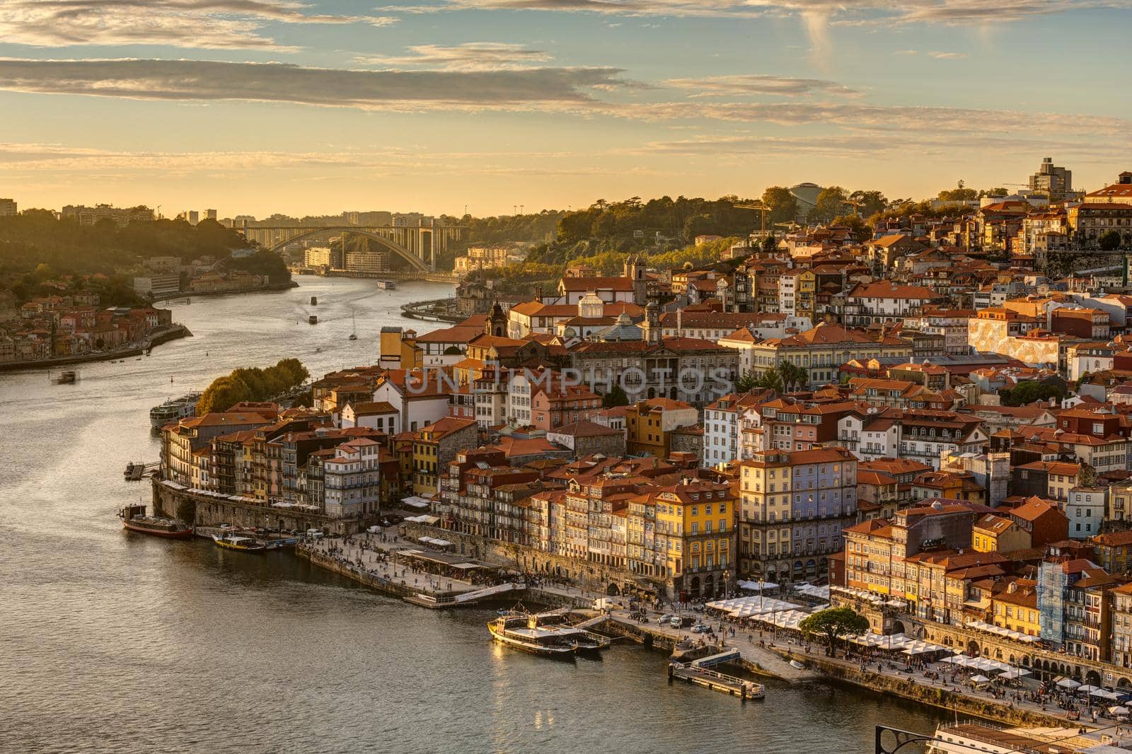 The old town of Porto with the river Douro during by elxeneize