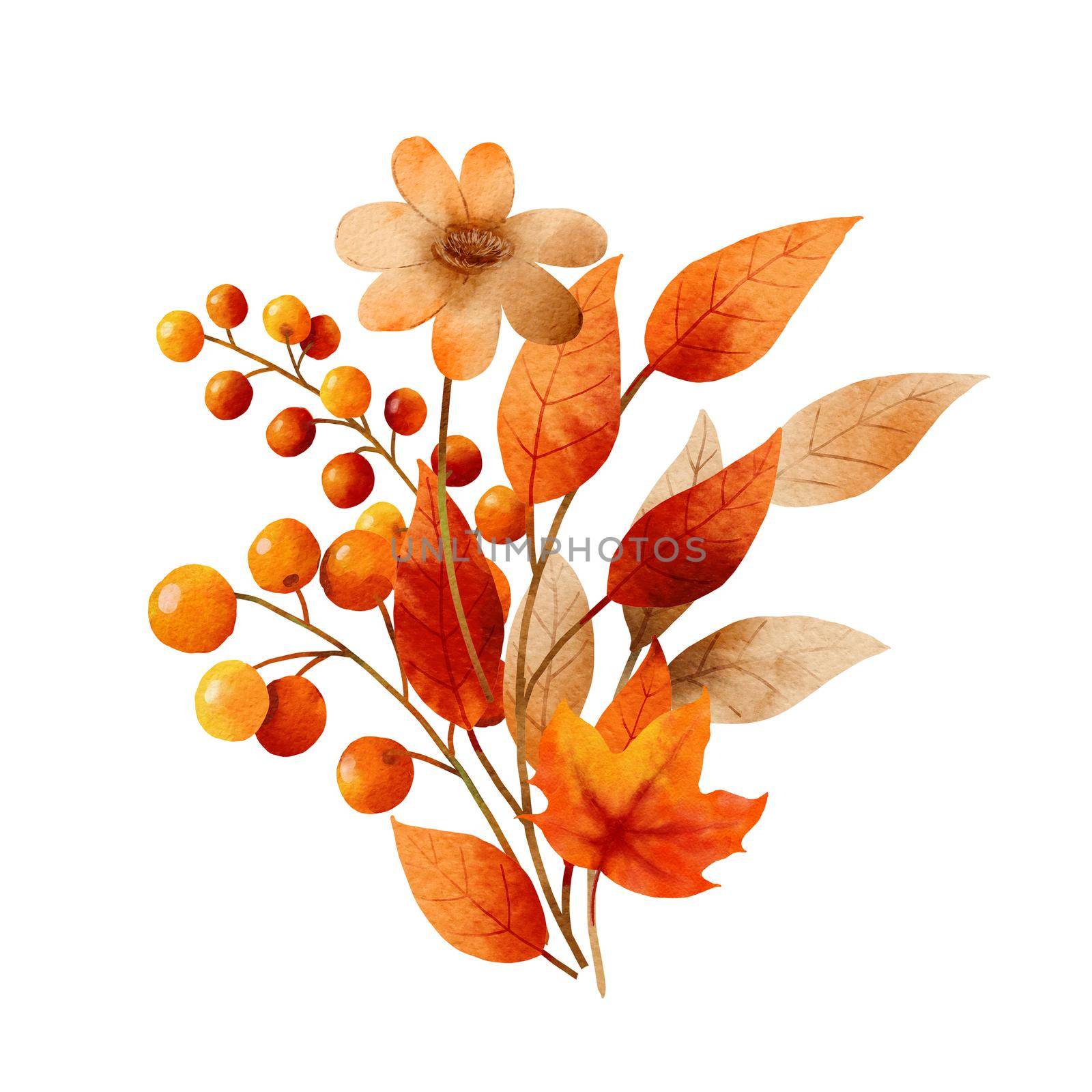 Bouquet of autumn leaves watercolor style