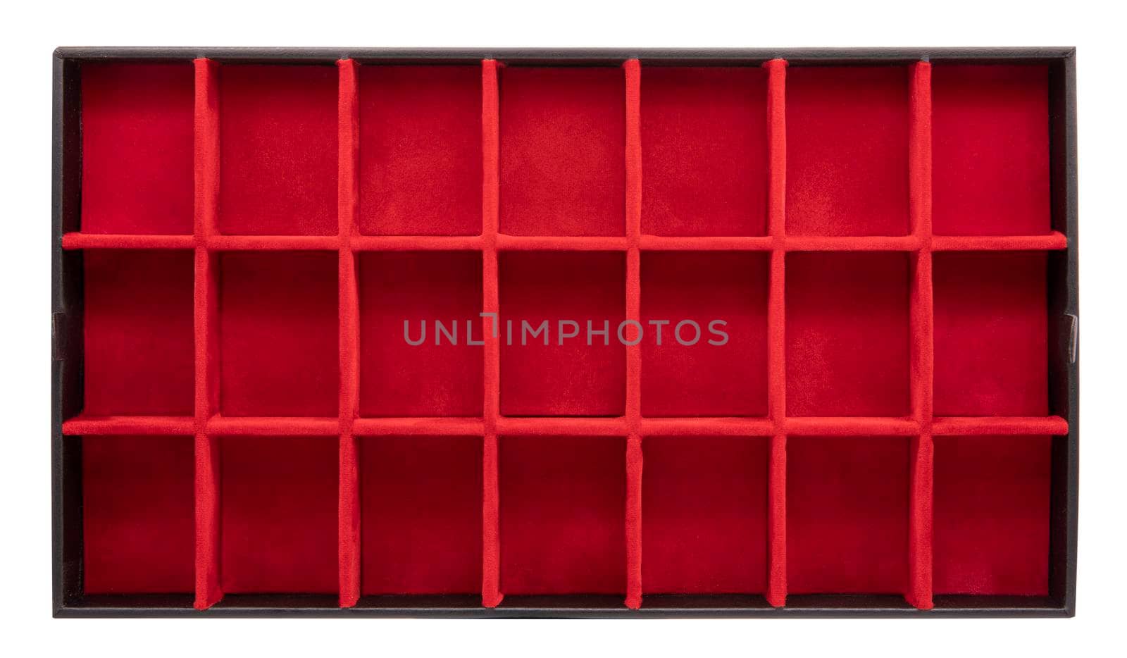 Black leather container decorated with red velvet interior