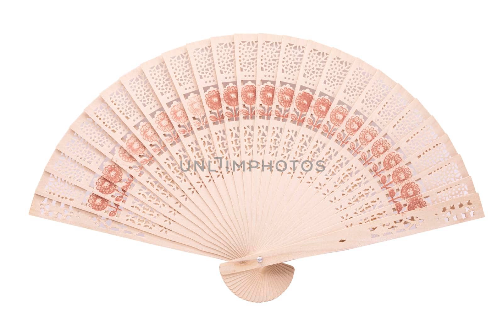 Chinese style wooden fan isolated on white background