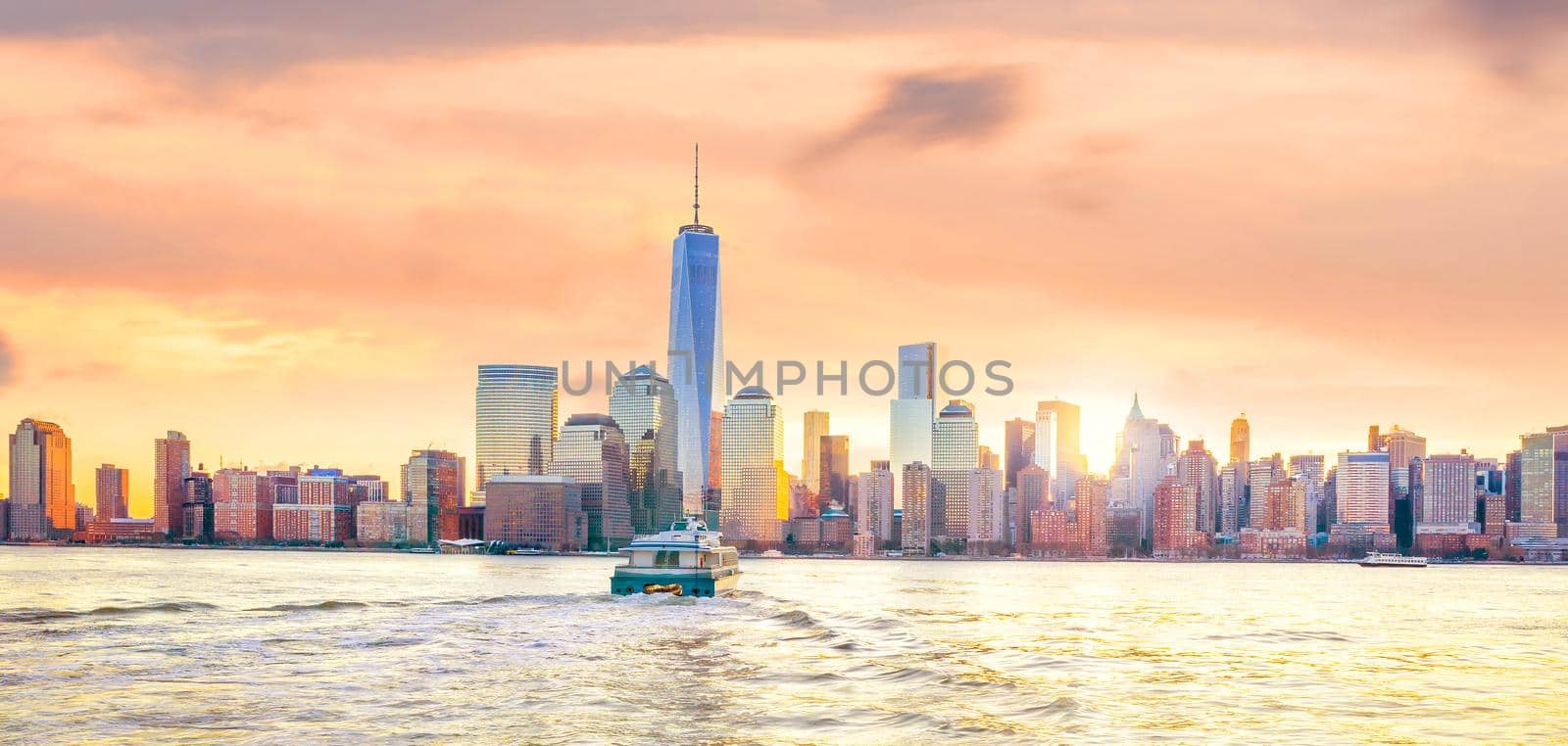 Skyline of lower Manhattan of New York City from Exchange Place at night 