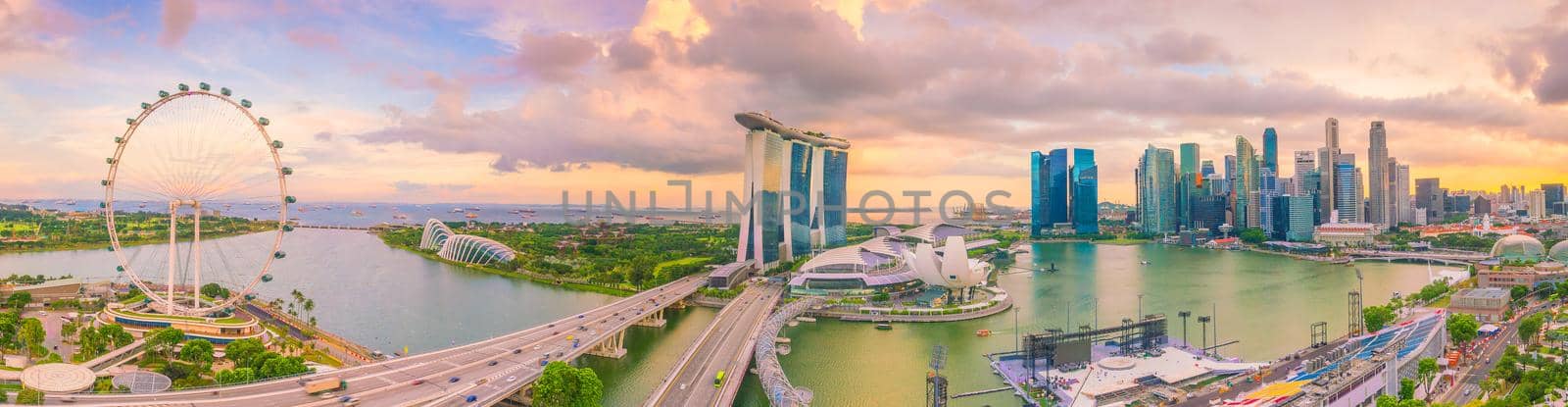 Singapore downtown skyline bay area at twilight