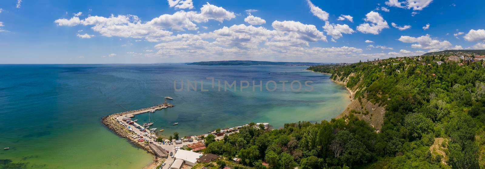 Aerial view from drone of bay and coastline of Varna city, Bulgaria. High resolution