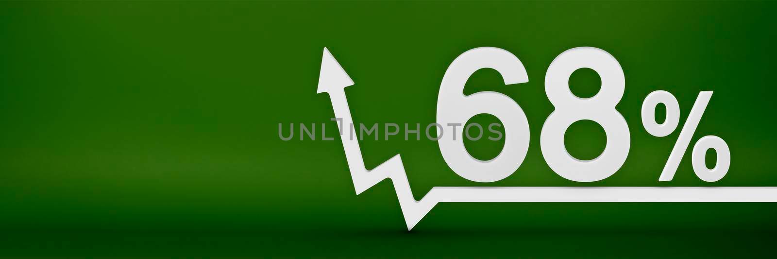 68 percent. The arrow on the graph points up. Rising prices, inflation, increase in income, increase in interest rates, taxes. 3d banner, sixty eight percent sign discount on a green background. by SERSOL