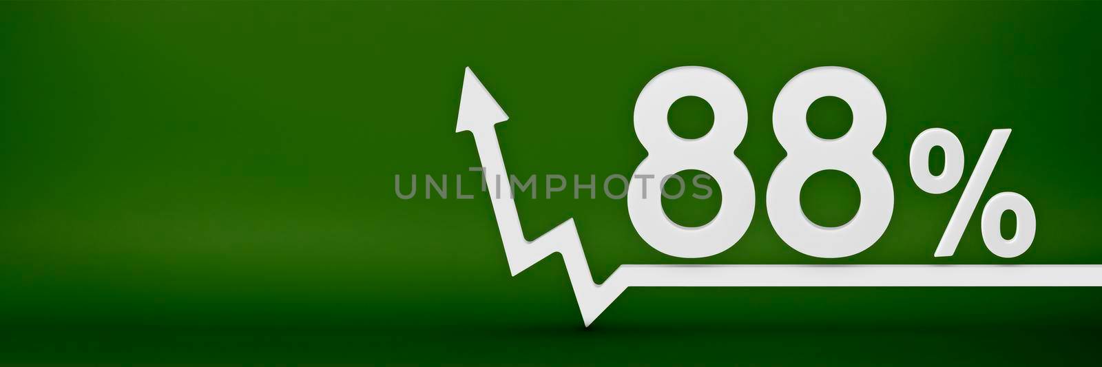 88 percent. The arrow on the graph points up. Rising prices, inflation, increase in income, increase in interest rates, taxes. 3d banner, eighty eight percent sign discount on a green background. by SERSOL