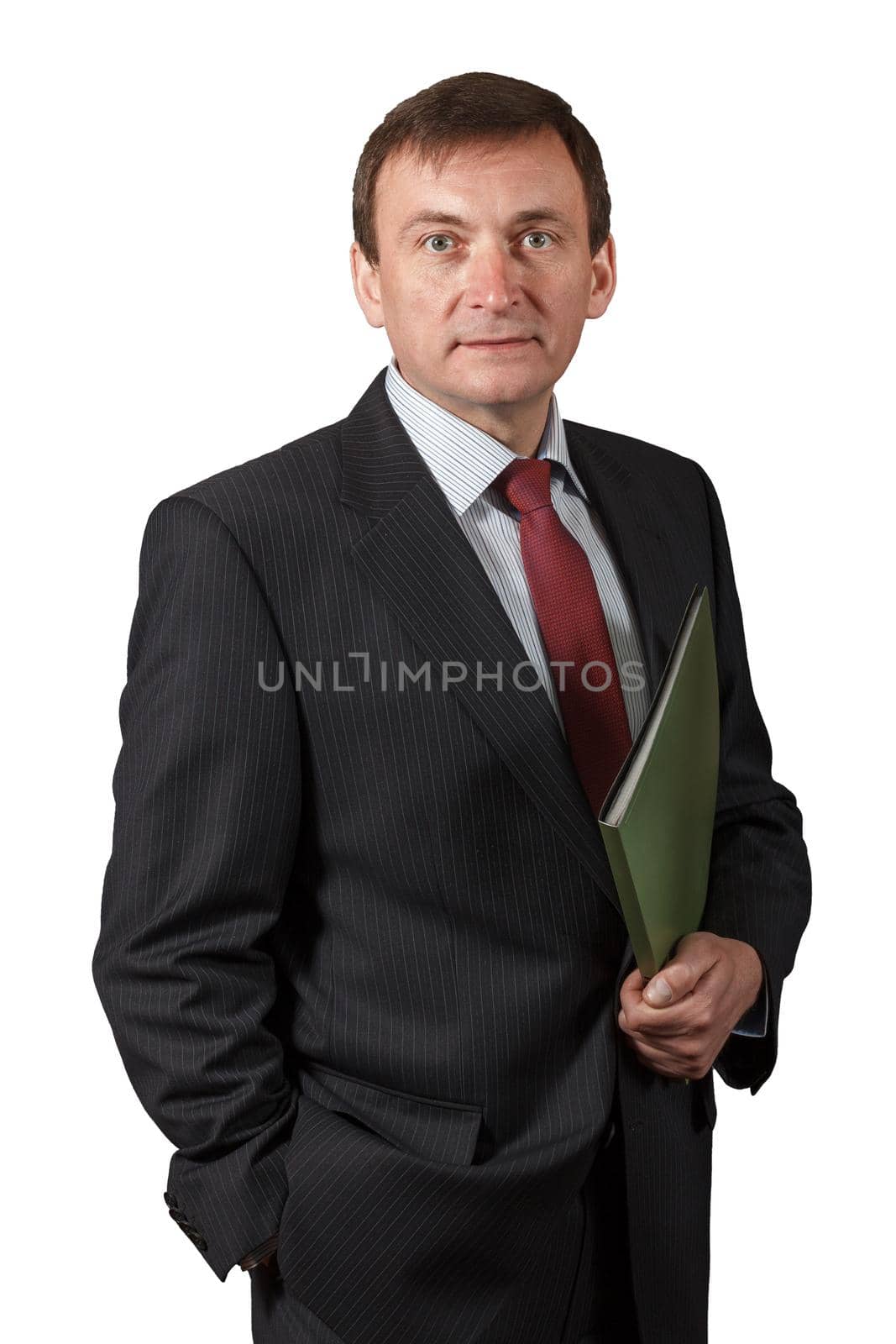 Confident elegant handsome mature businessman wearing a nice suit on white isolated background