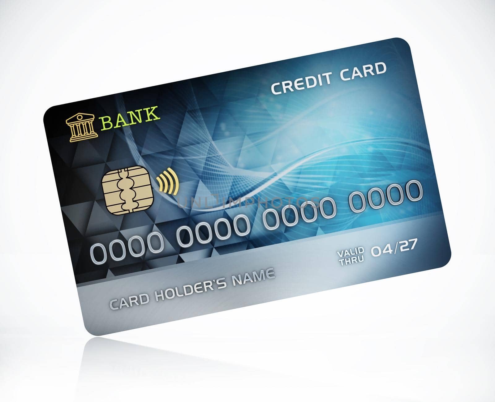 Generic credit card isolated on white background. 3D illustration.