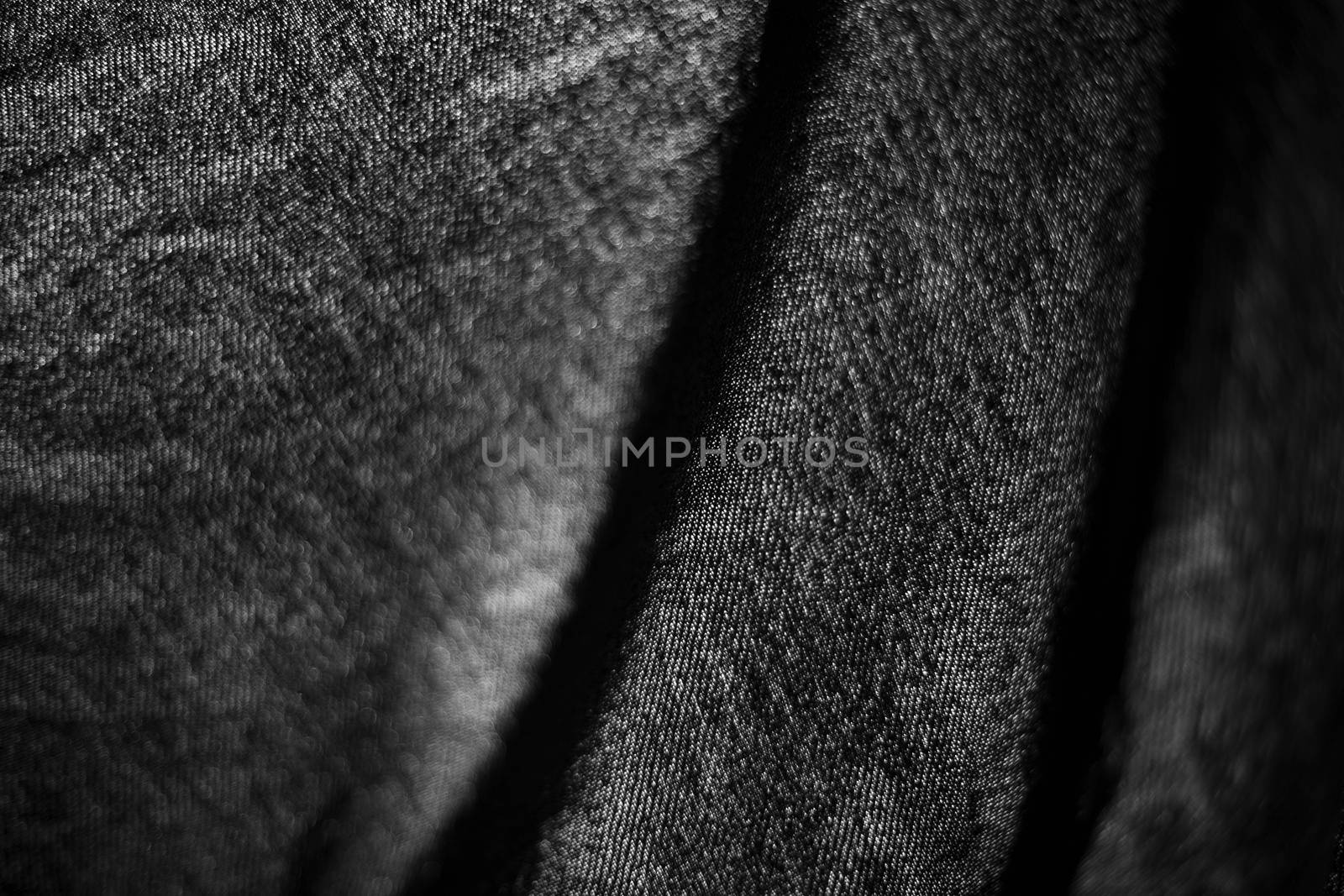 Fabric on lumen. Black thin fabric on window. Light through curtains. by OlegKopyov