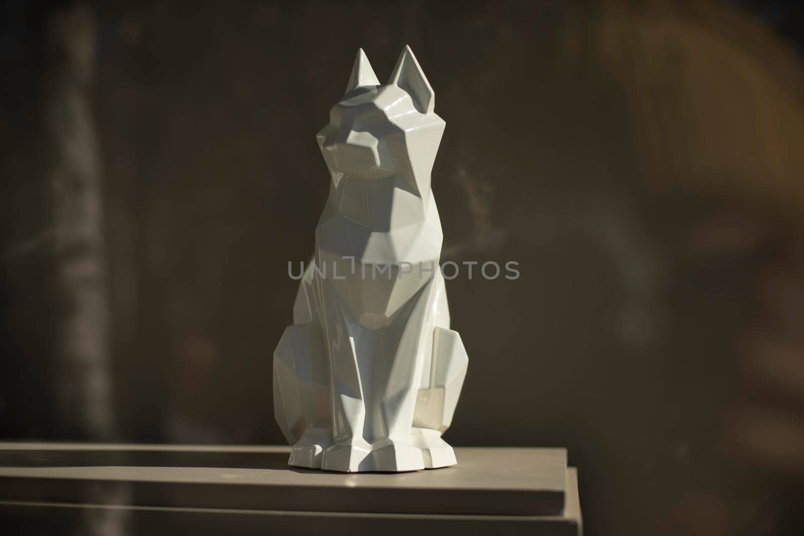 Figure of cat. Sculpture made of white plastic. Interior details. by OlegKopyov