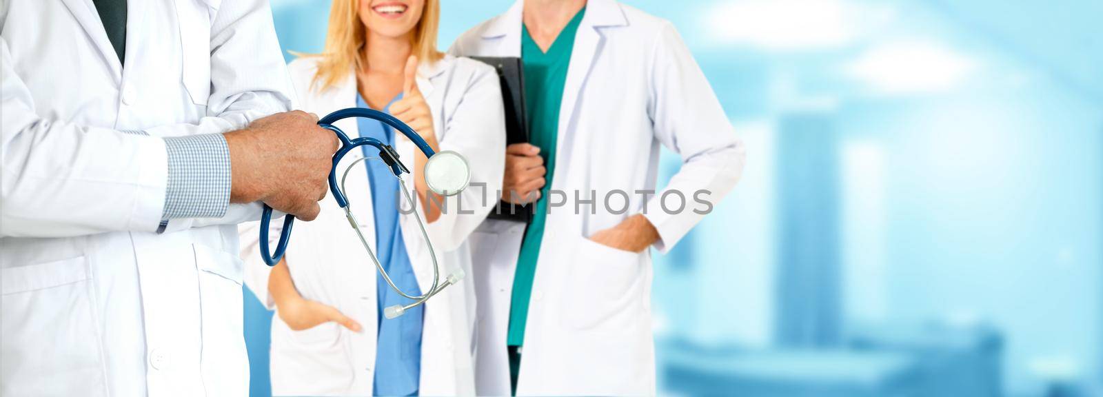 Healthcare people group. Professional doctor working in hospital office or clinic with other doctors, nurse and surgeon. Medical technology research institute and doctor staff service concept.