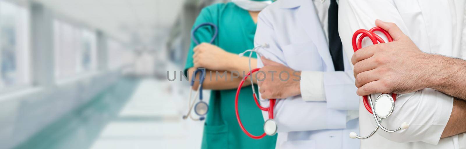 Healthcare people group. Professional doctor working in hospital office or clinic with other doctors, nurse and surgeon. Medical technology research institute and doctor staff service concept.