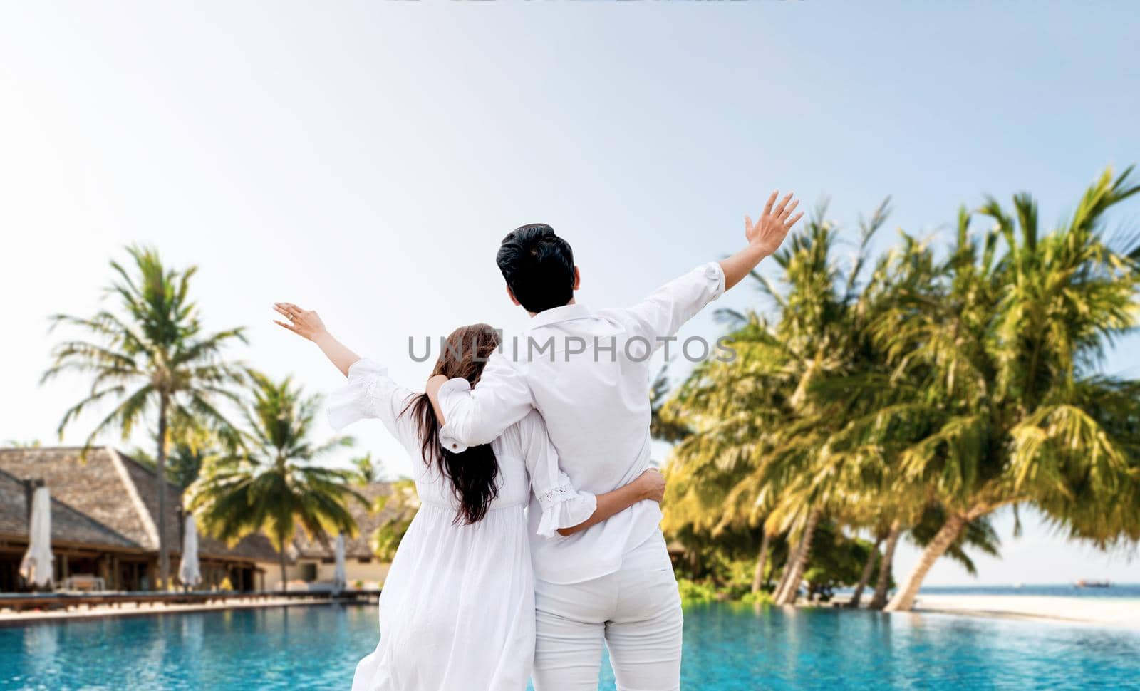 Happy couple of man and woman is on vacation and escape to nature.