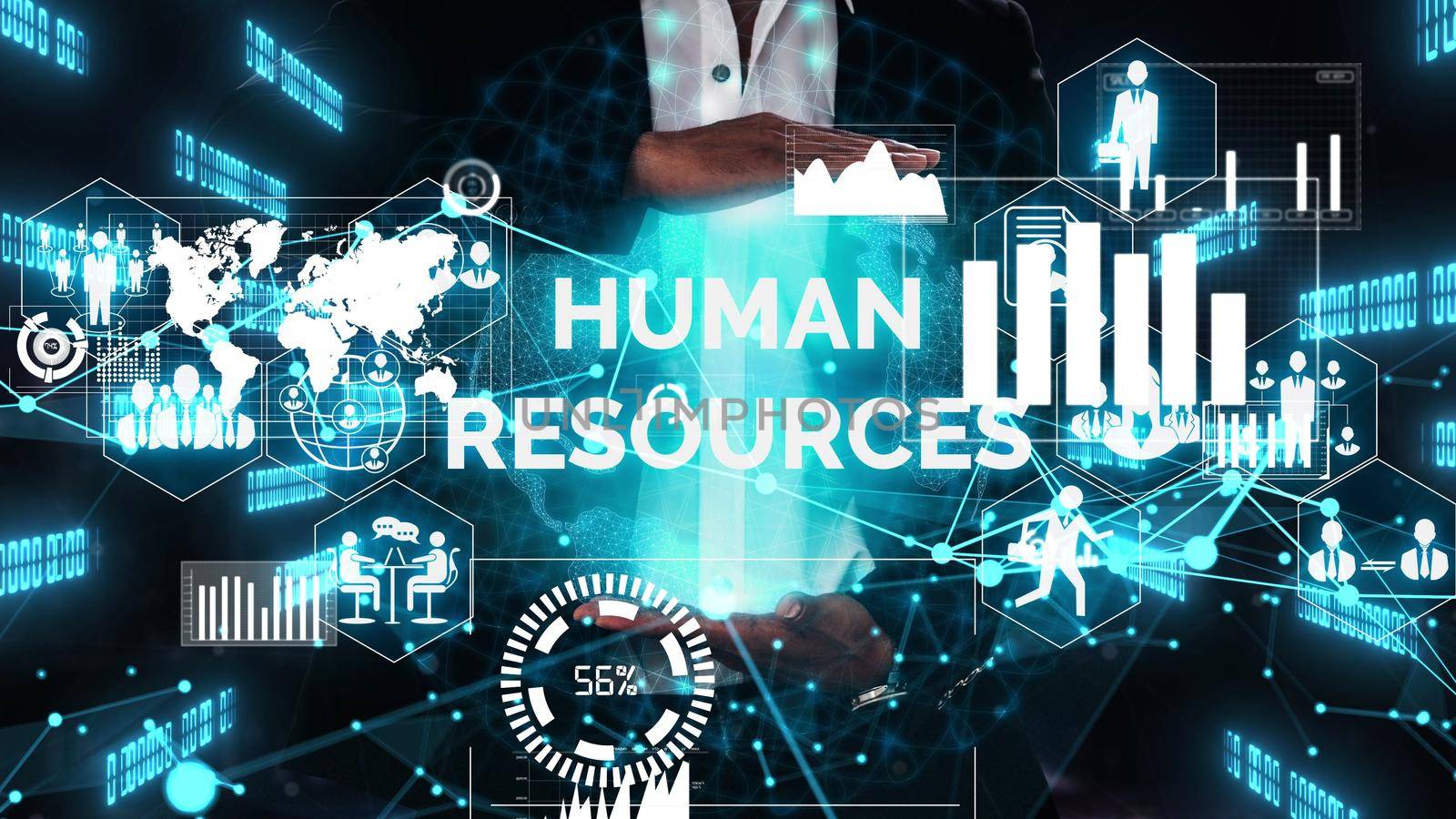 Human Resources Recruitment and People Networking conceptual . Modern graphic interface showing professional employee hiring and headhunter seeking interview candidate for future manpower.