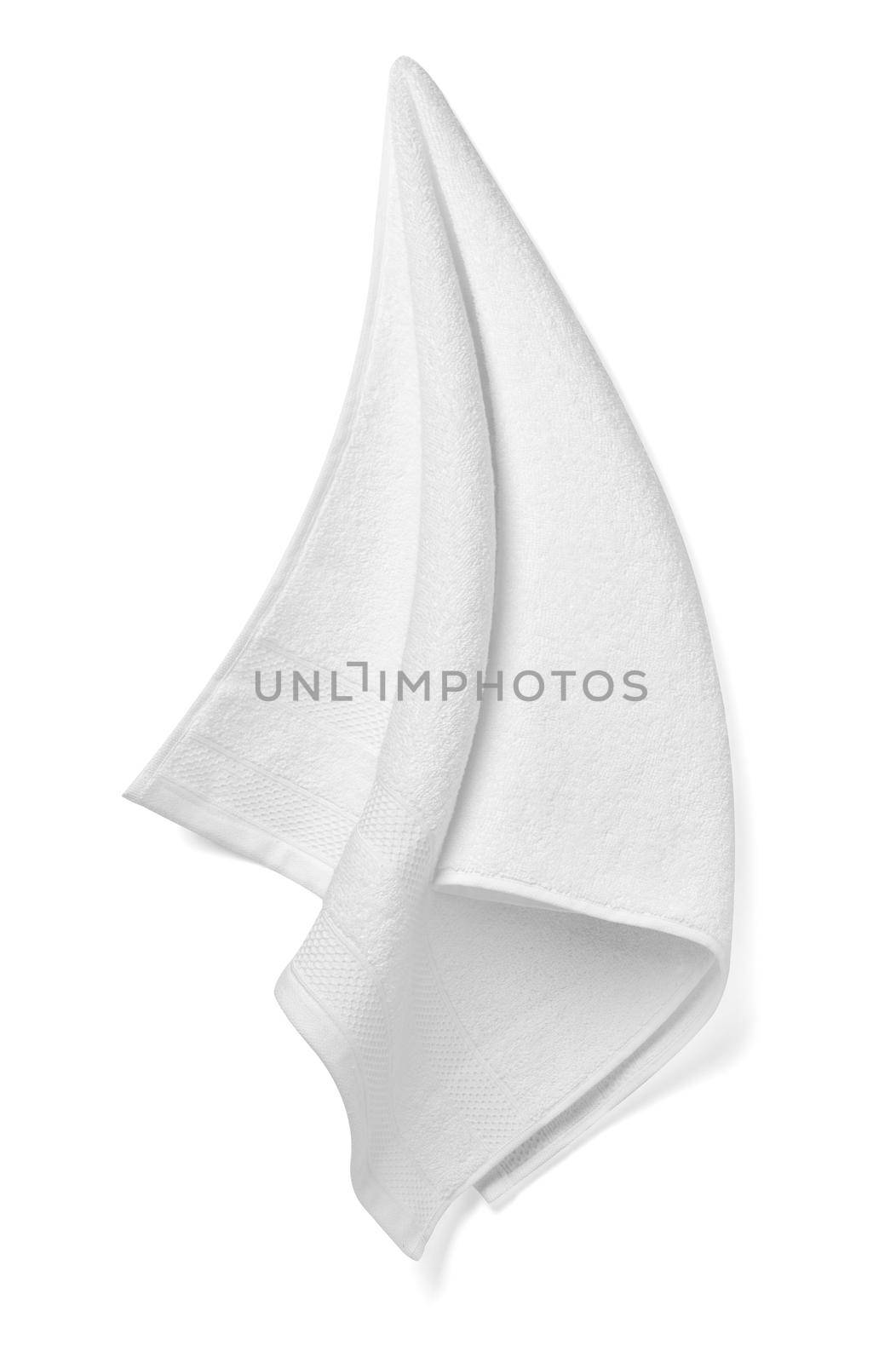 close up of a white towel bathroom on white background