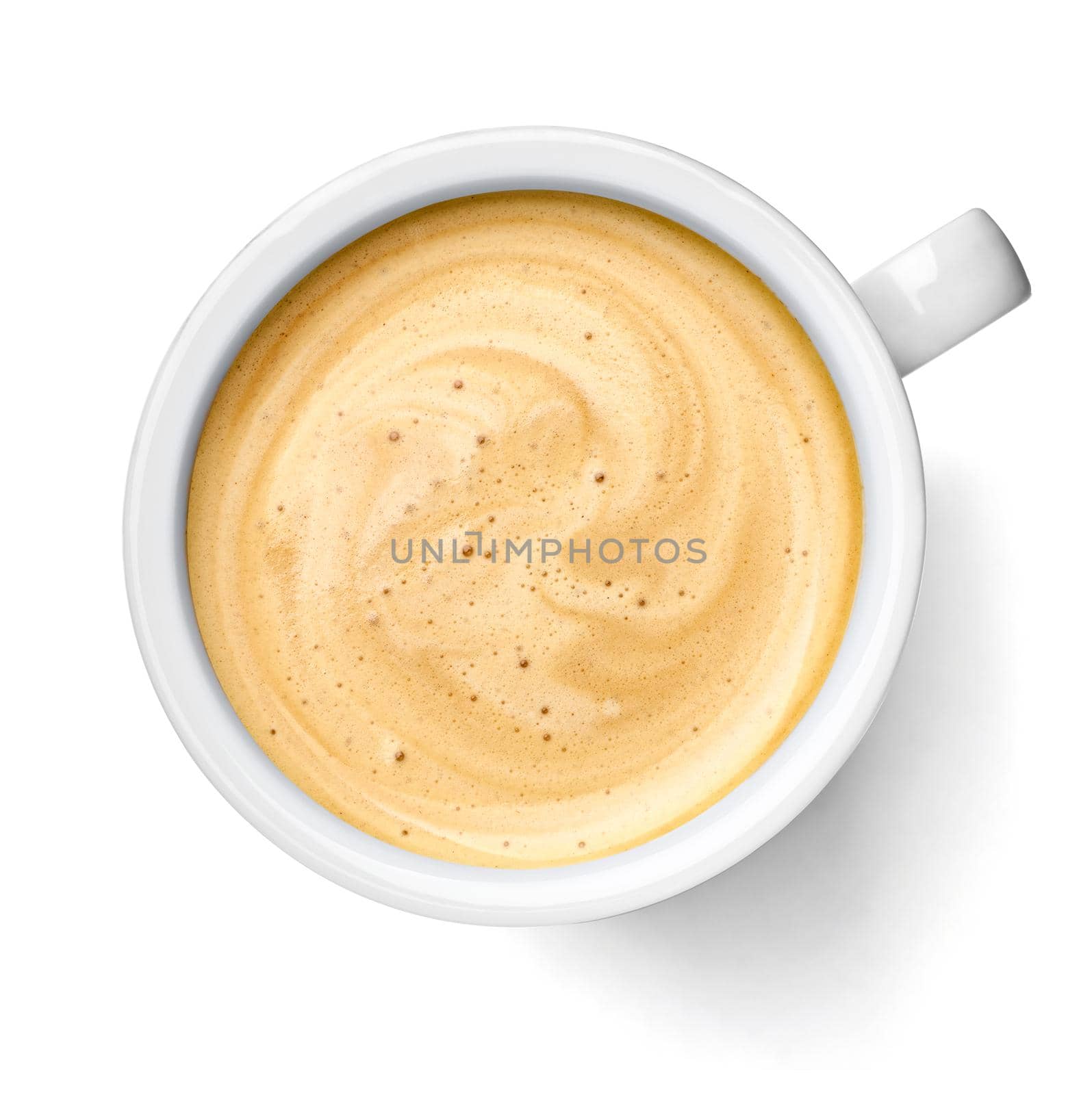 close up of coffee in cup on white background