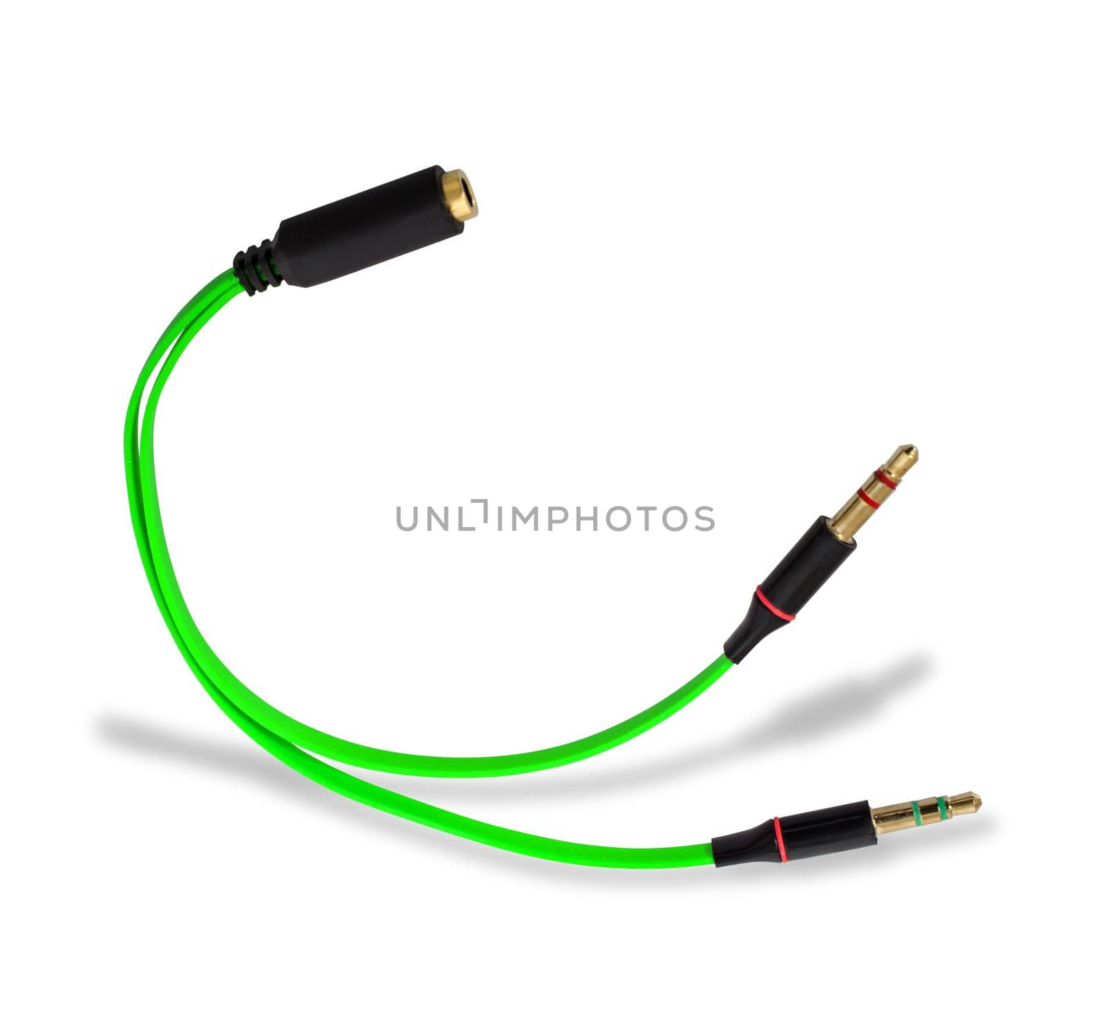 audio cable, adapter cord on white background with shadow
