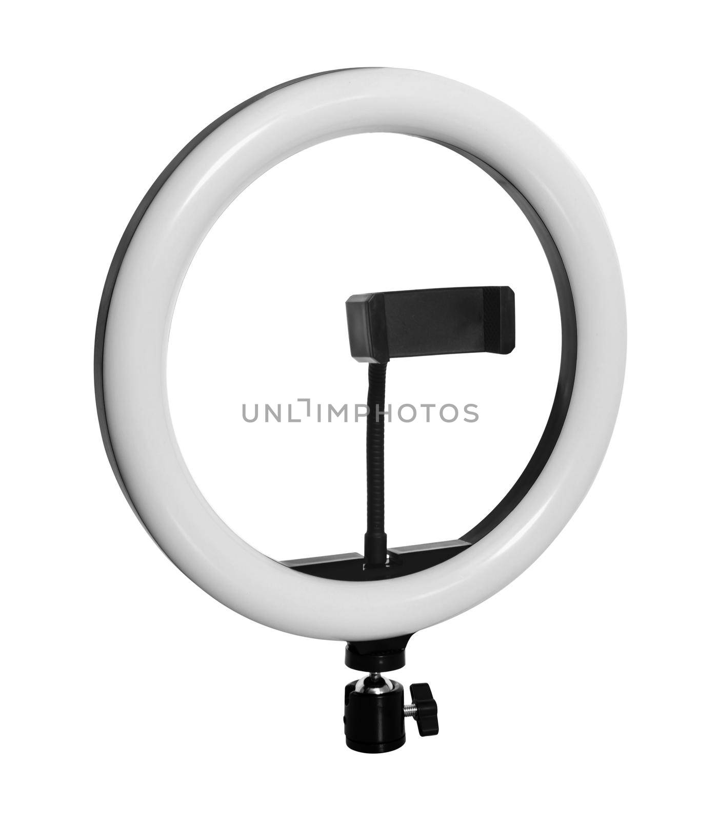 Selfie lamp with phone mount isolated on white background
