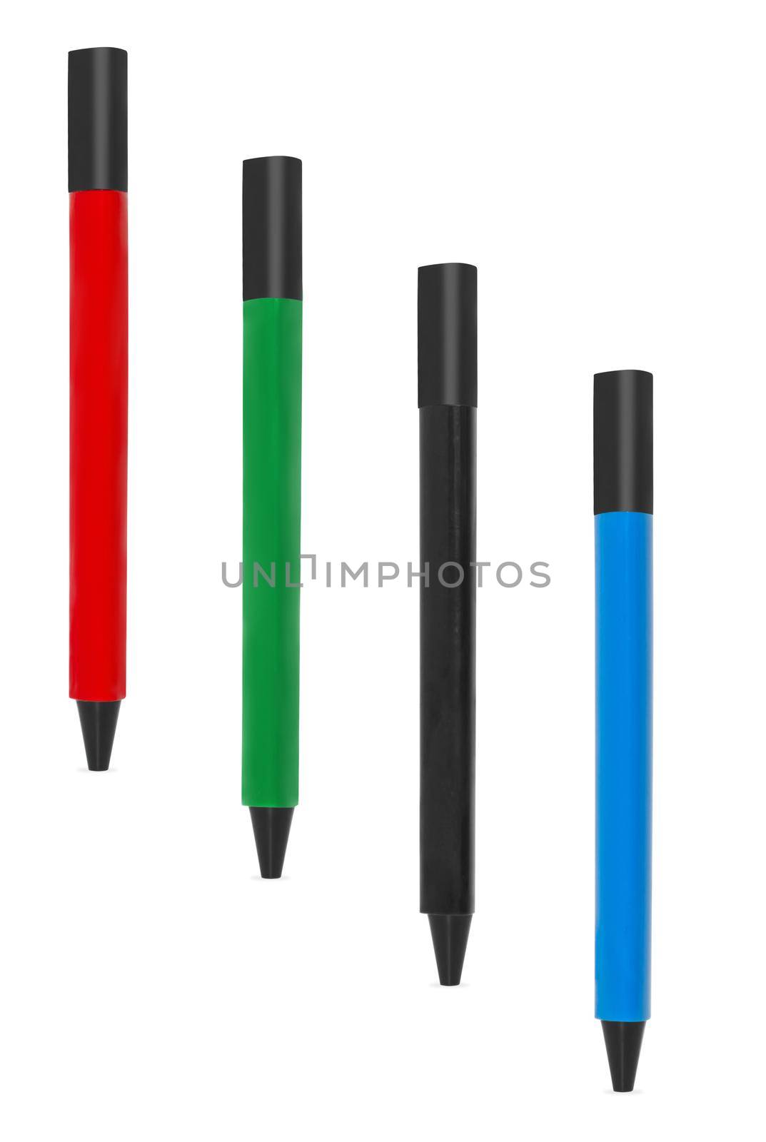 pens for writing on a white background in isolation, collage