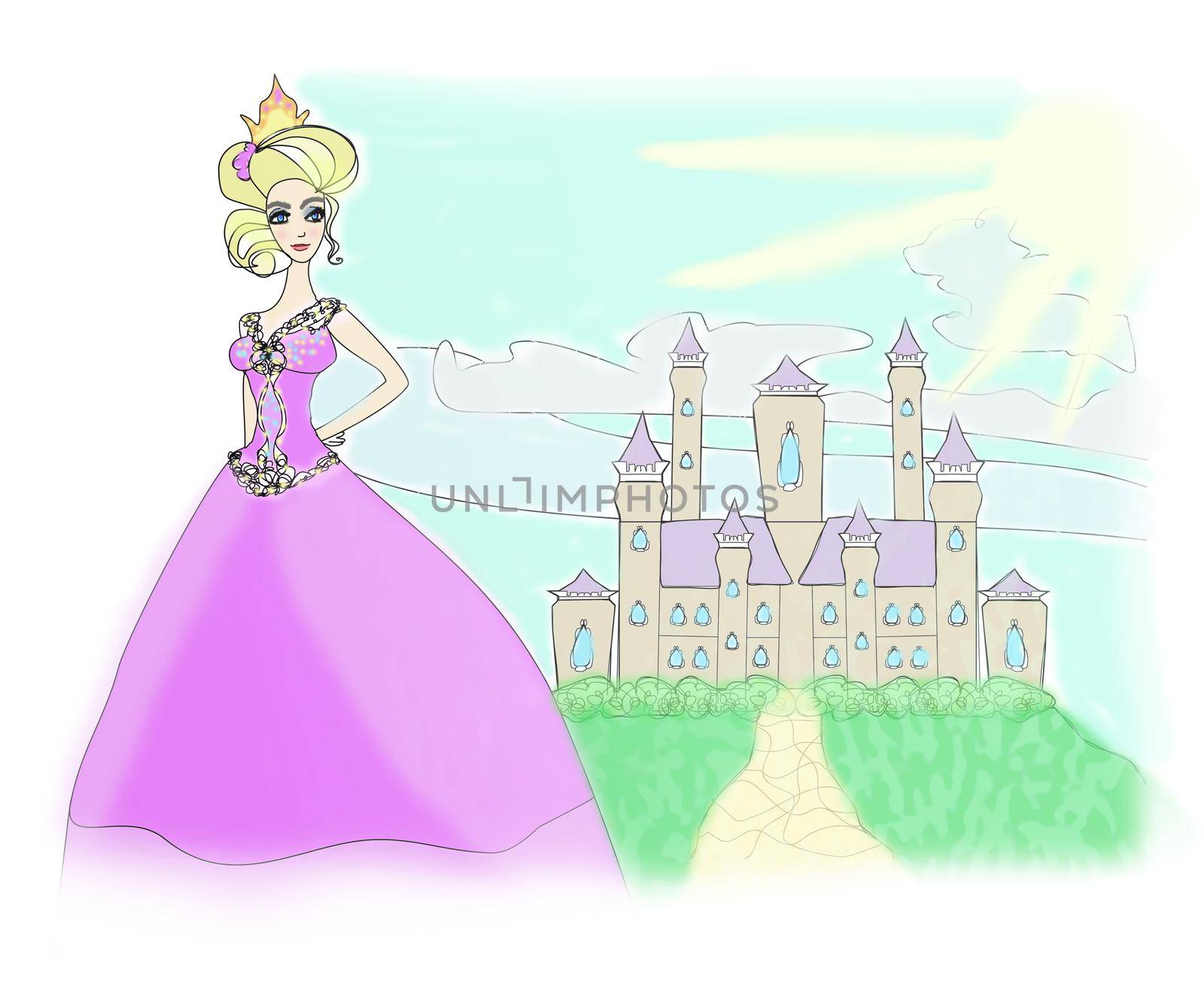 Beautiful princess in front of her castle by JackyBrown