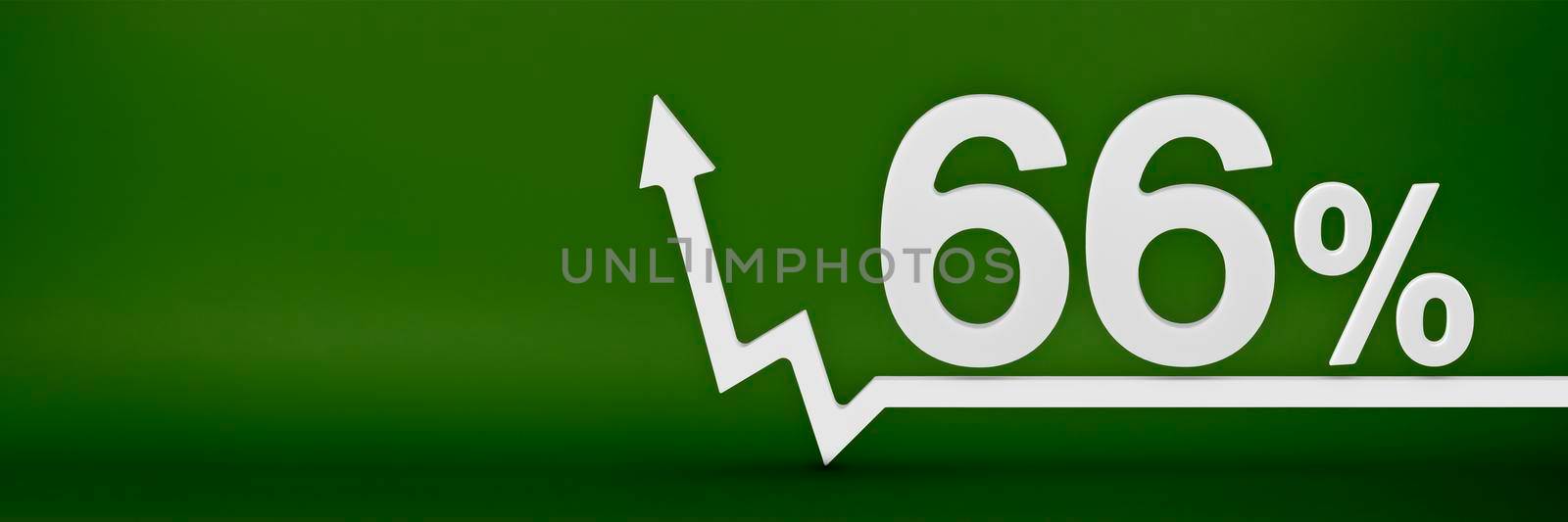 66 percent. The arrow on the graph points up. Rising prices, inflation, increase in income, increase in interest rates, taxes. 3d banner, sixty six percent sign discount on a green background. by SERSOL