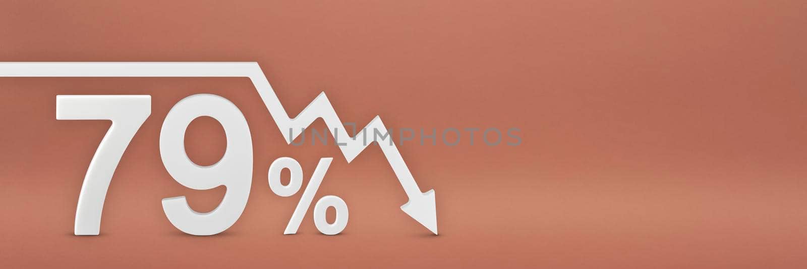 seventy-nine percent, the arrow on the graph is pointing down. Stock market crash, bear market, inflation.Economic collapse, collapse of stocks.3d banner,79 percent discount sign on a red background. by SERSOL