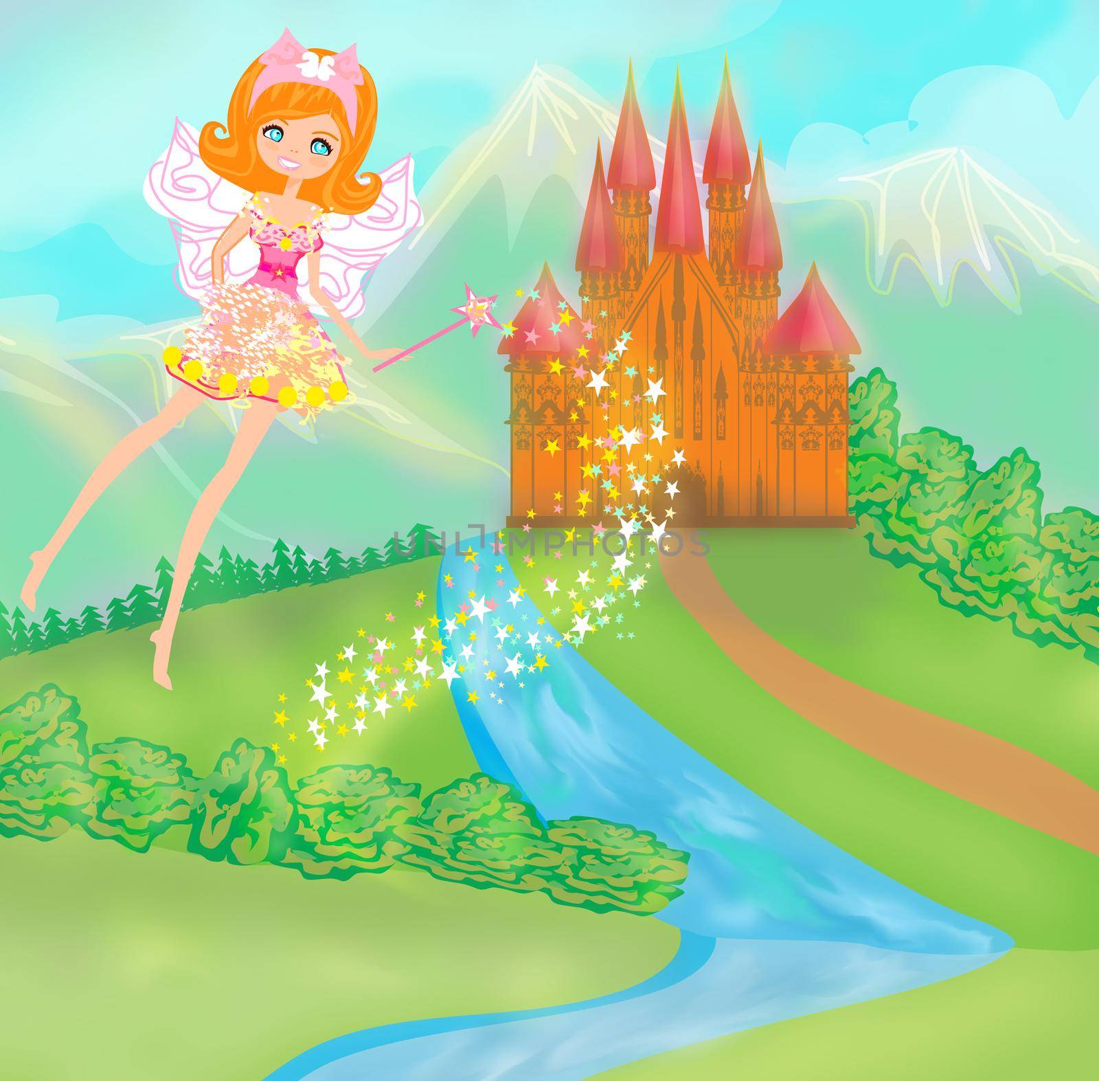 fairy flying above castle by JackyBrown