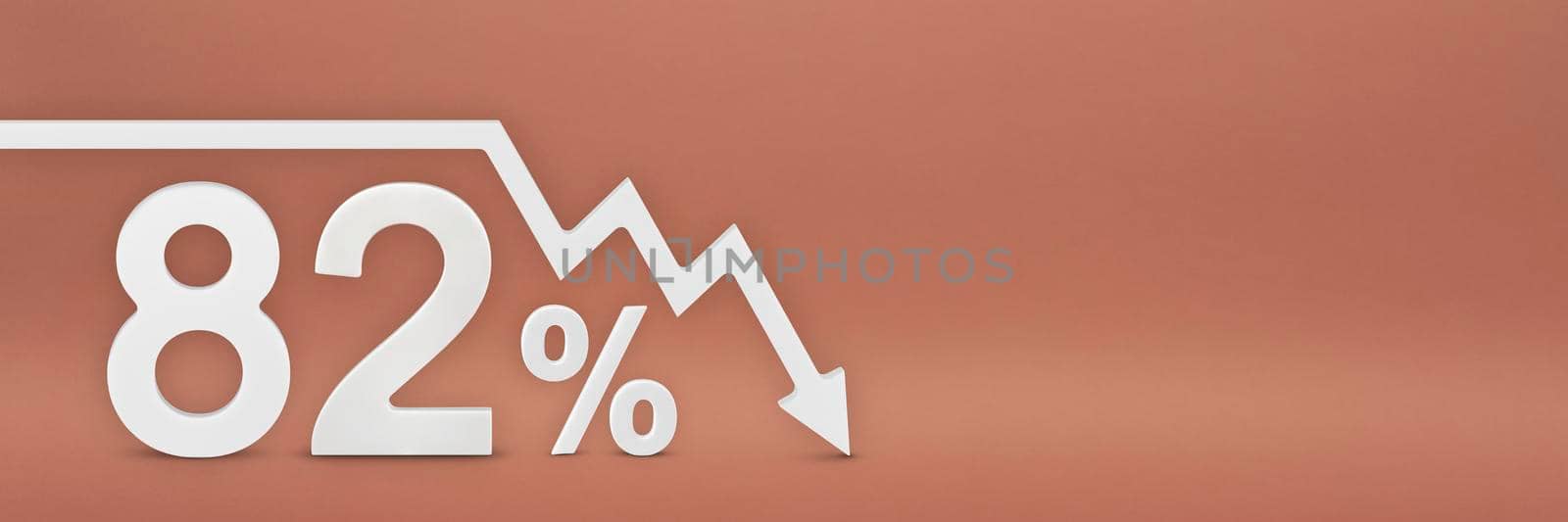 eighty-two percent, the arrow on the graph is pointing down. Stock market crash, bear market, inflation.Economic collapse, collapse of stocks.3d banner,82 percent discount sign on a red background. by SERSOL