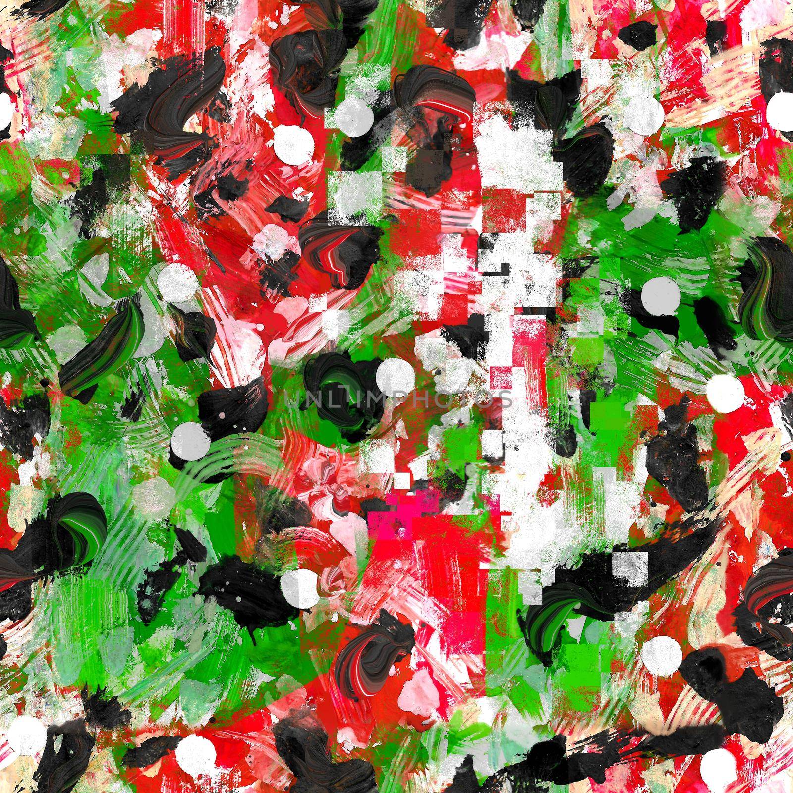 Seamless pattern. Abstraction. Strokes of green and red paint on canvas. For wallpapers and screensavers on the phone.