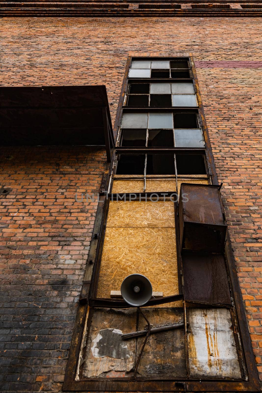 Outdoor view to square and old construction on old boiler building