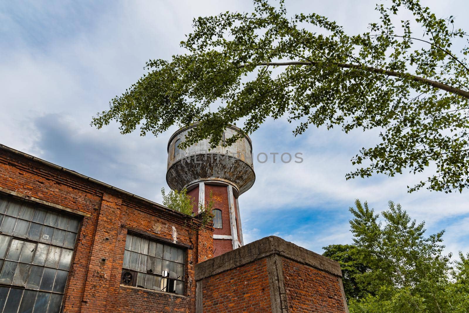 Outdoor view to square and old construction on old boiler building