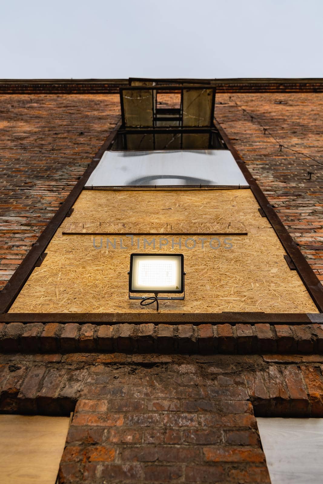 Outdoor view to square and old construction on old boiler building