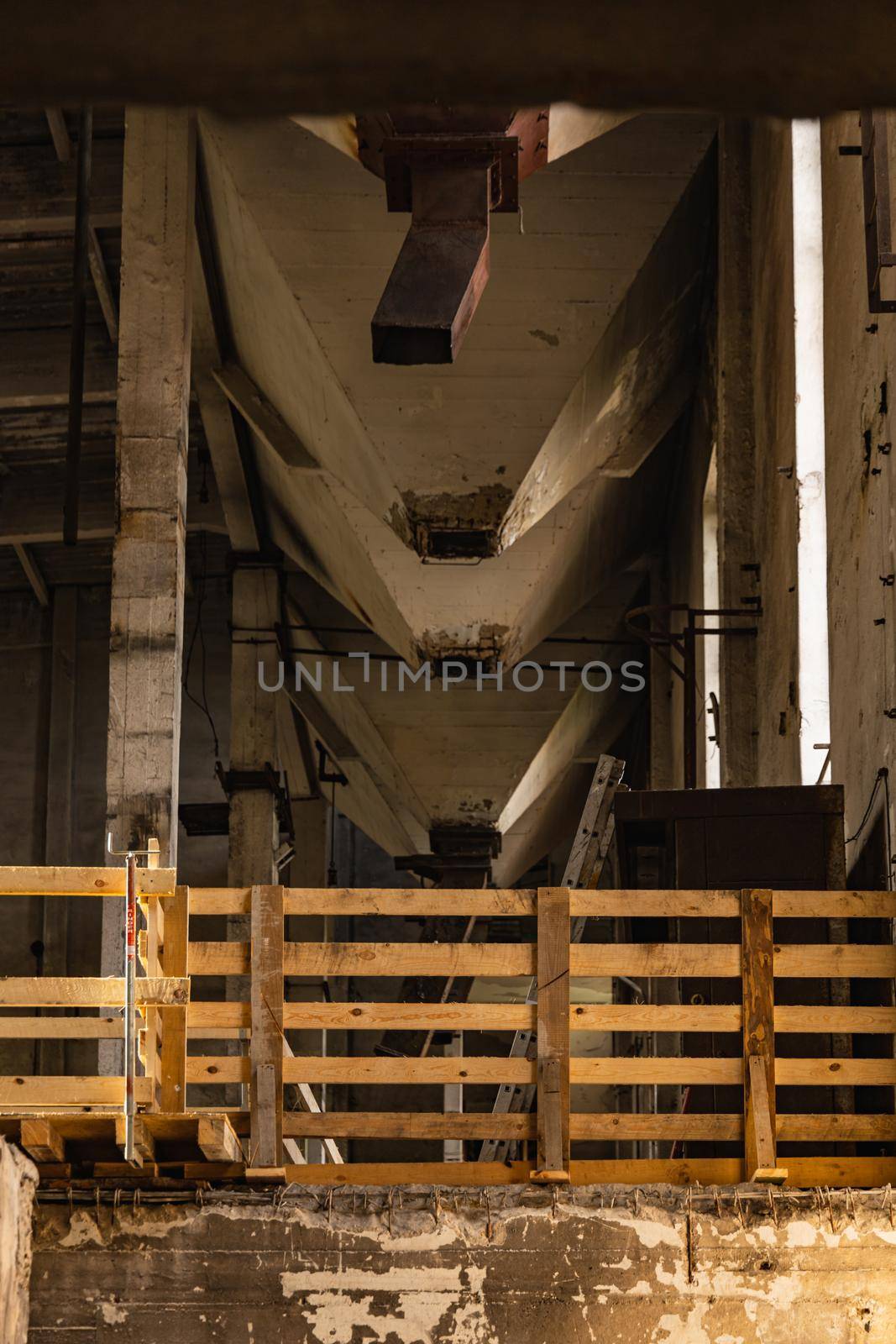 Constructions and interiors of old boiler building 