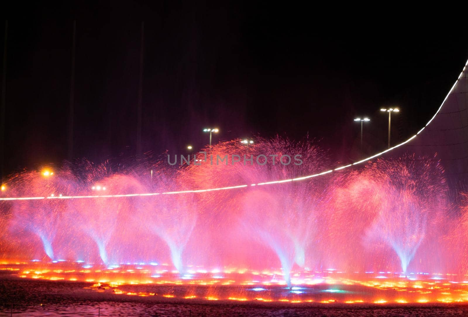 SOCHI, RUSSIA - JUNE, 05, 2021: The Waters of the Sochi Park, Water night show accompanied by classical music.