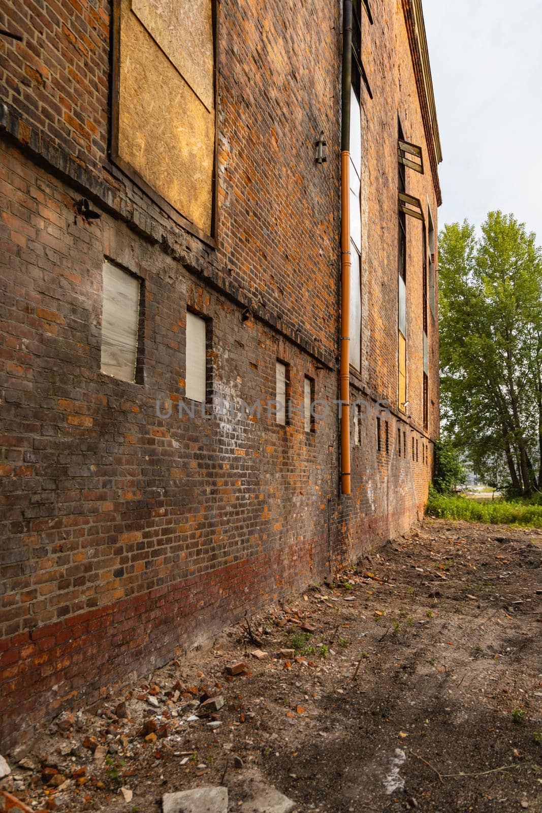 Outdoor view to square and old construction on old boiler building