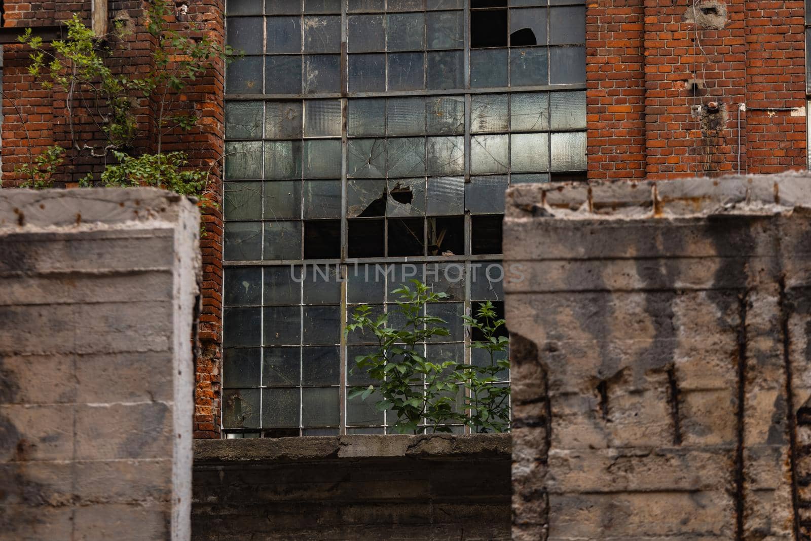 Outdoor view to square and old construction on old boiler building